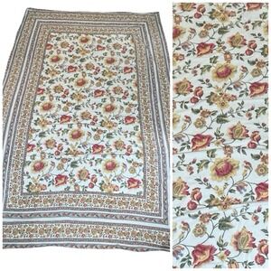 Vintage April Cornell Tablecloth Multicolor Floral Cotton Bordered Shabby Boho